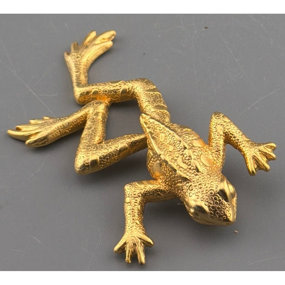 Vintage JJ Frog Brooch Articulated Gold Tone Legs Swing signed 2.5"